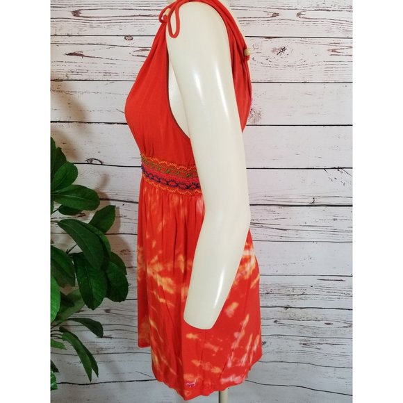 Victoria's Secret PINK Top Tunic Orange Tie-Dye haltar v-neck Sz Large - Picture 3 of 8